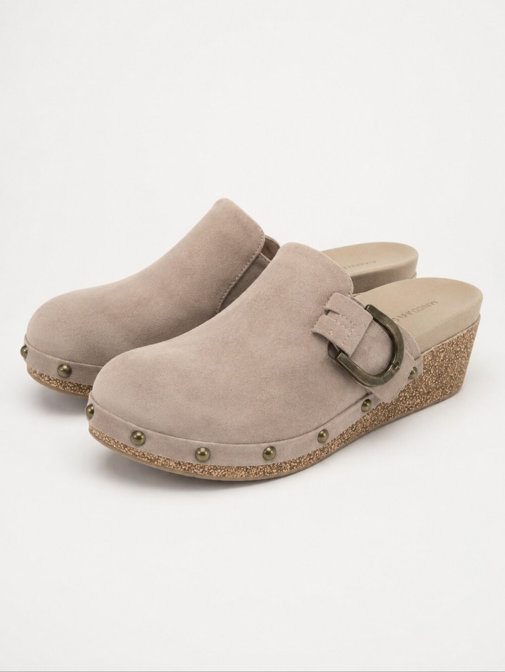 Andiamo Taupe Studded Cork Wedge Clogs Mules Boho Size 10M NWOT